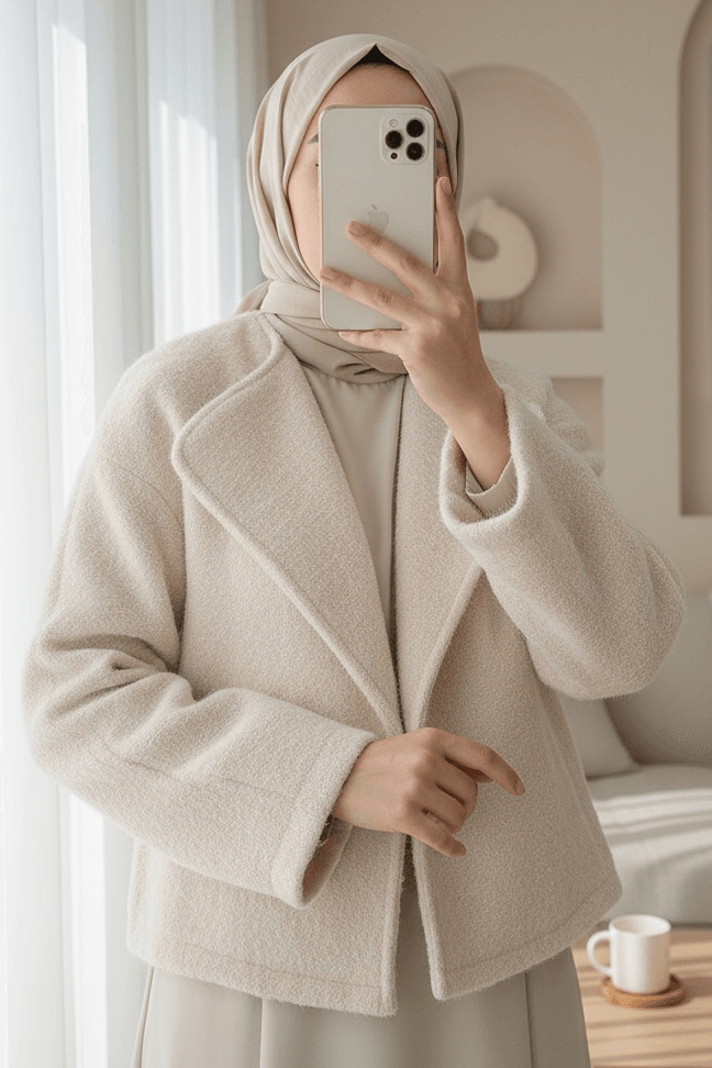 Shawl Collar Lined Pocket Boucle Jacket - Ecru - Podyumplus - by Peralane