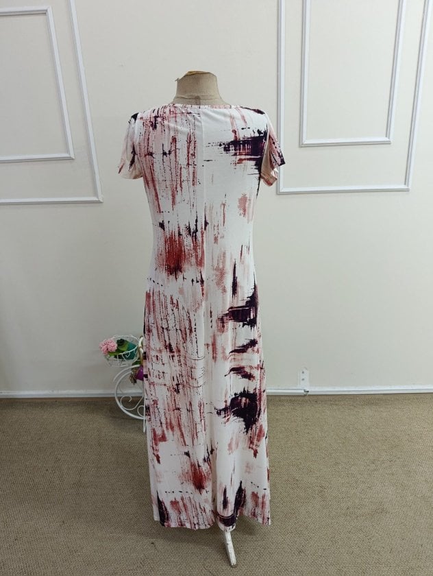 Women's Short Sleeve V-Neck Patterned Long Suprem Dress - Janes - by Peralane - photo 6