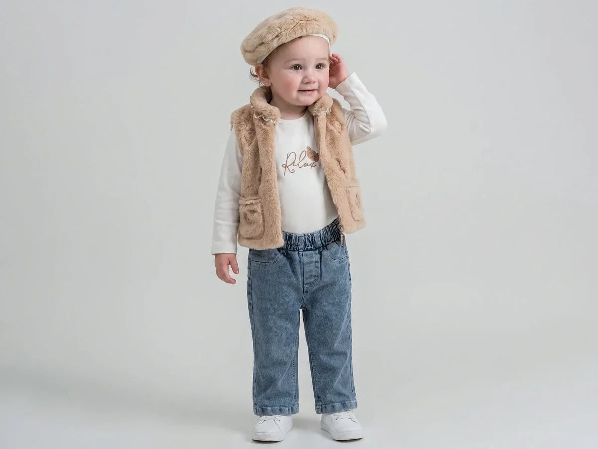 3-Piece Girls' Set with Faux Fur Vest and Hat - Pampal Kids - by Peralane