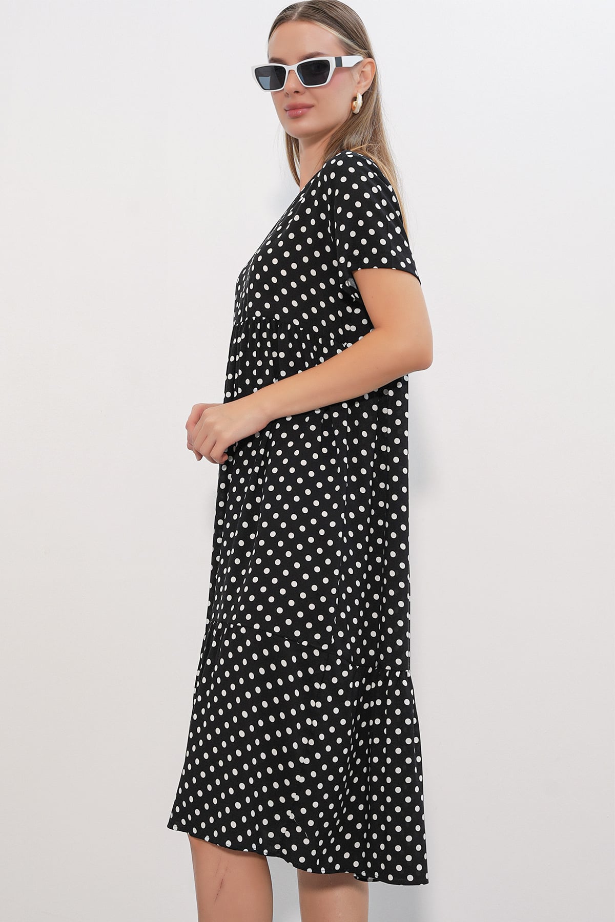 Women's V-Neck Polka Dot Dress 2624 - Black - Bigdart - by Peralane - photo 3