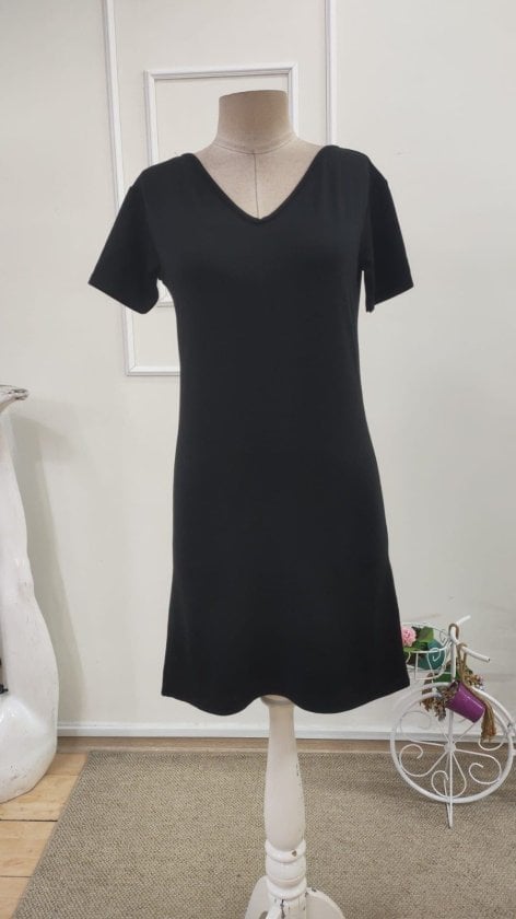 Women's Short-Sleeve V-Neck Knit Dress with Lace Back - Janes - by Peralane - photo 4
