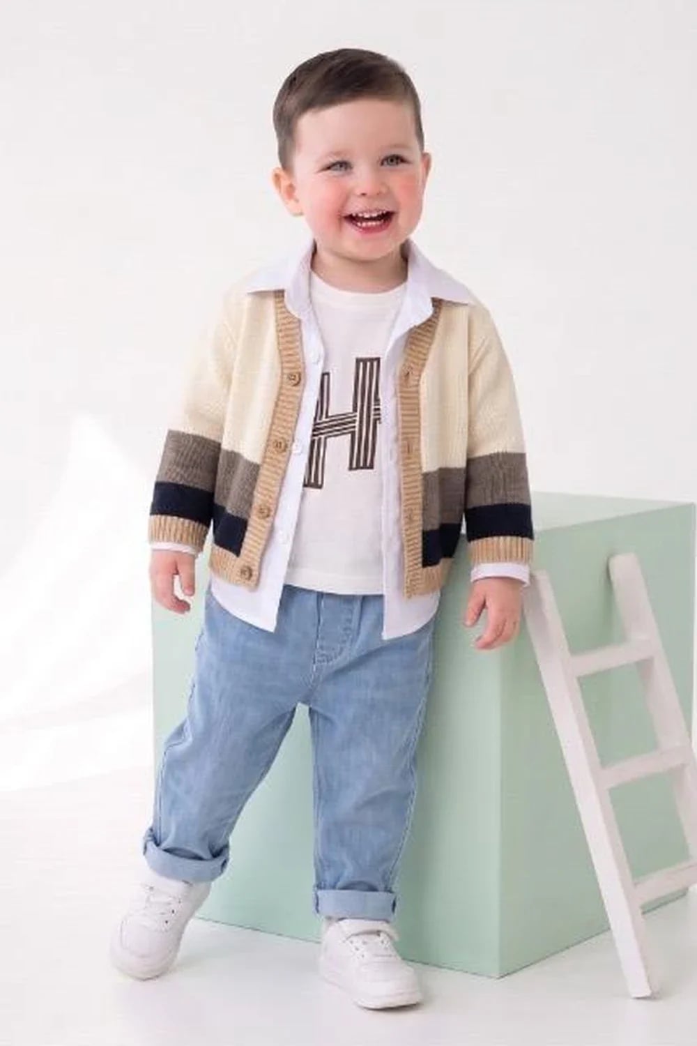 Boys' Knitted Cardigan and T-Shirt Set - Brown - Has Bereket - by Peralane