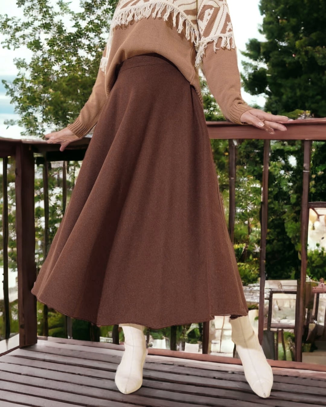 Side-Zip Solid Brown A-Line Kasha Skirt - Podyumplus - by Peralane