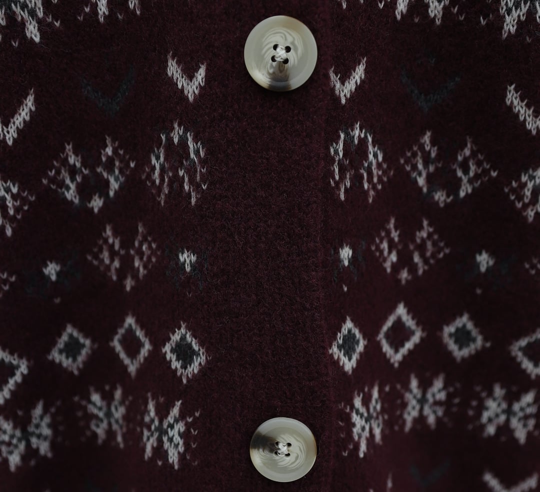 V-Neck Mixed Pattern Buttoned Knit Cardigan - Burgundy - Podyumplus - by Peralane - photo 6