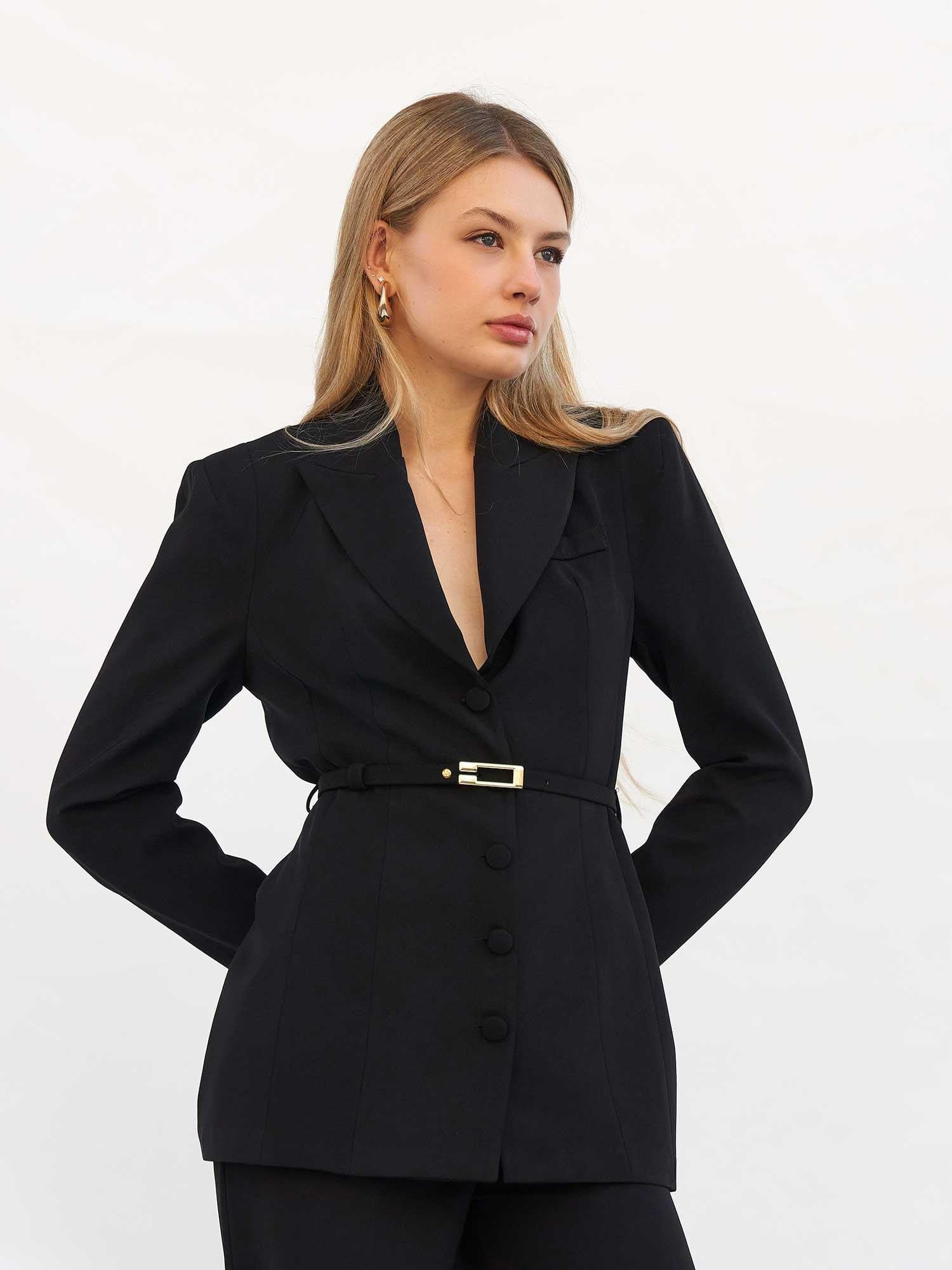 Black Double-Breasted Blazer with Belt - Lefon - by Peralane - photo 7