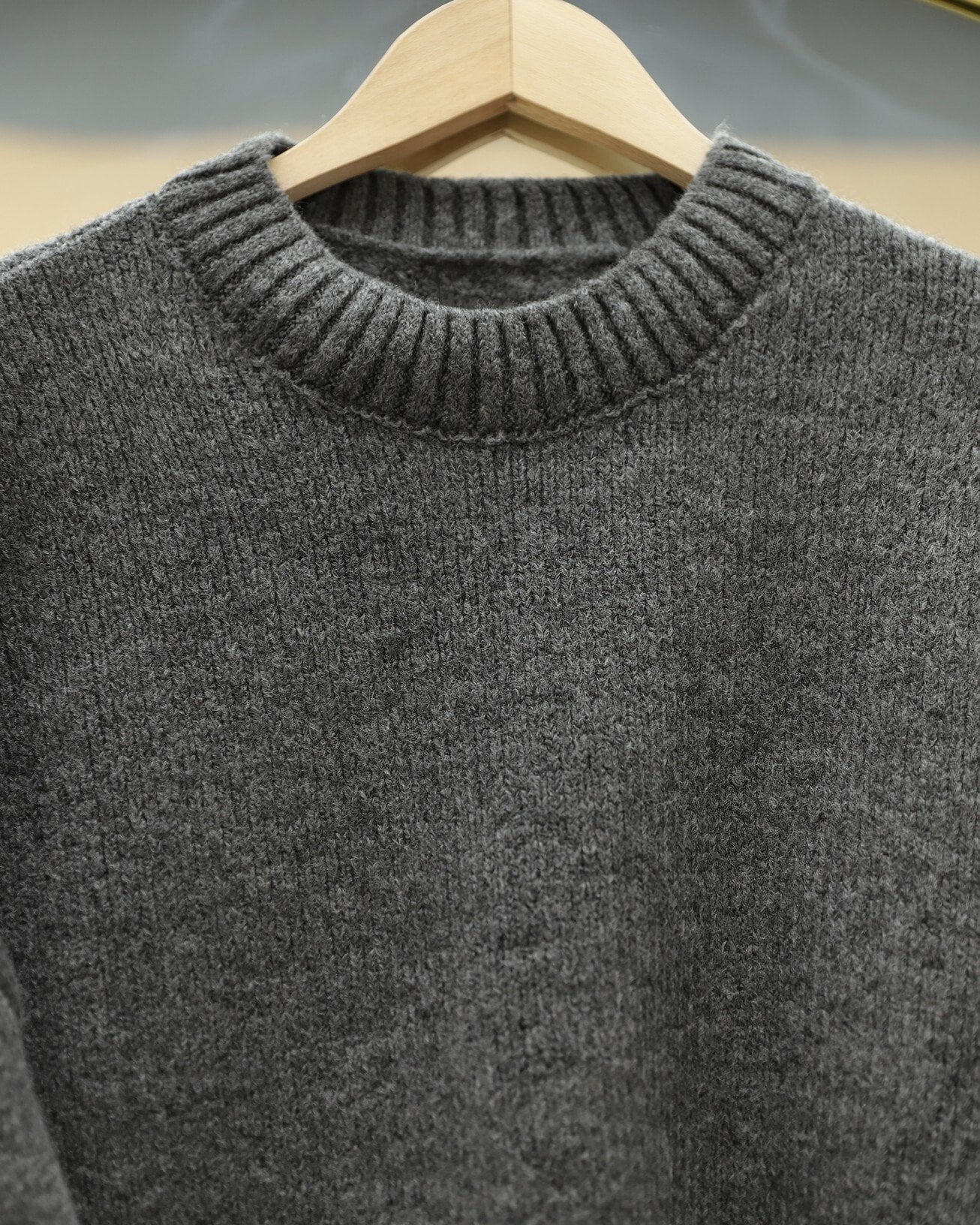 Crew Neck Ribbed Hem Relaxed Knit Sweater - Smoke Grey - Podyumplus - by Peralane - photo 8