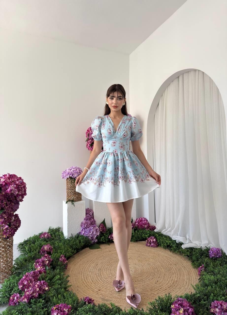 Bloom Mini Dress in Light Blue Floral Poplin - Etika - by Peralane - photo 3