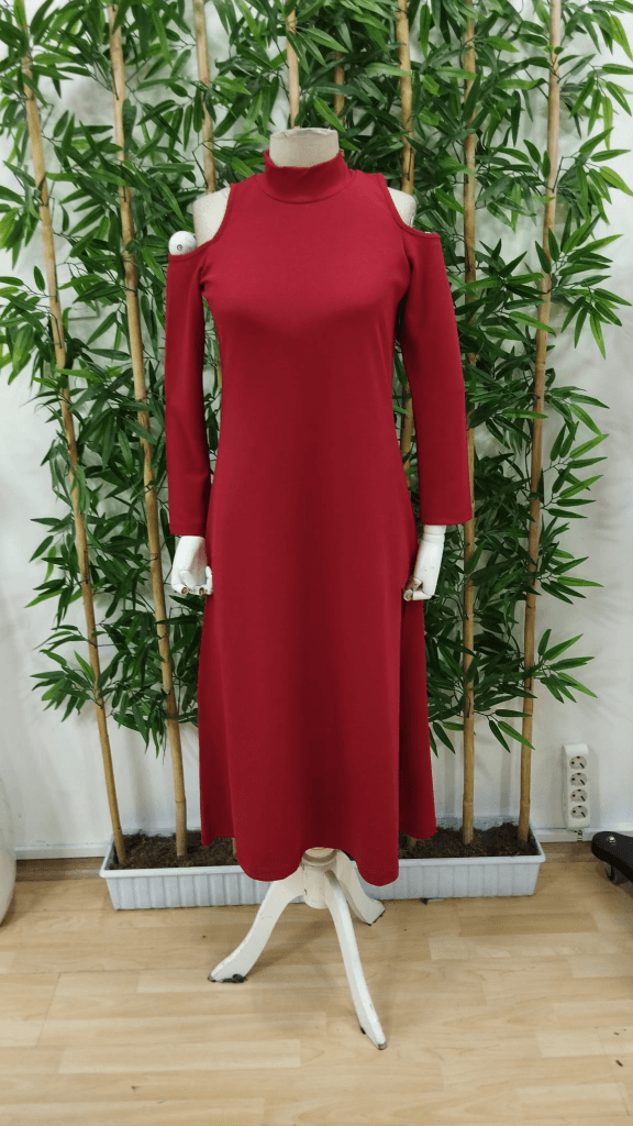 Women's Red High Neck Cold-Shoulder Long Sleeve Midi Dress - Janes - by Peralane - photo 4