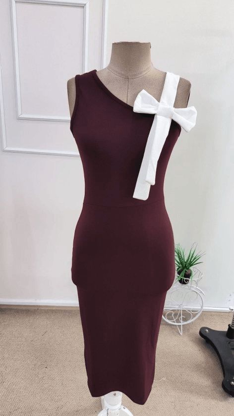 Women's One-Shoulder Bow Detail Midi Crepe Dress - Janes - by Peralane - photo 4