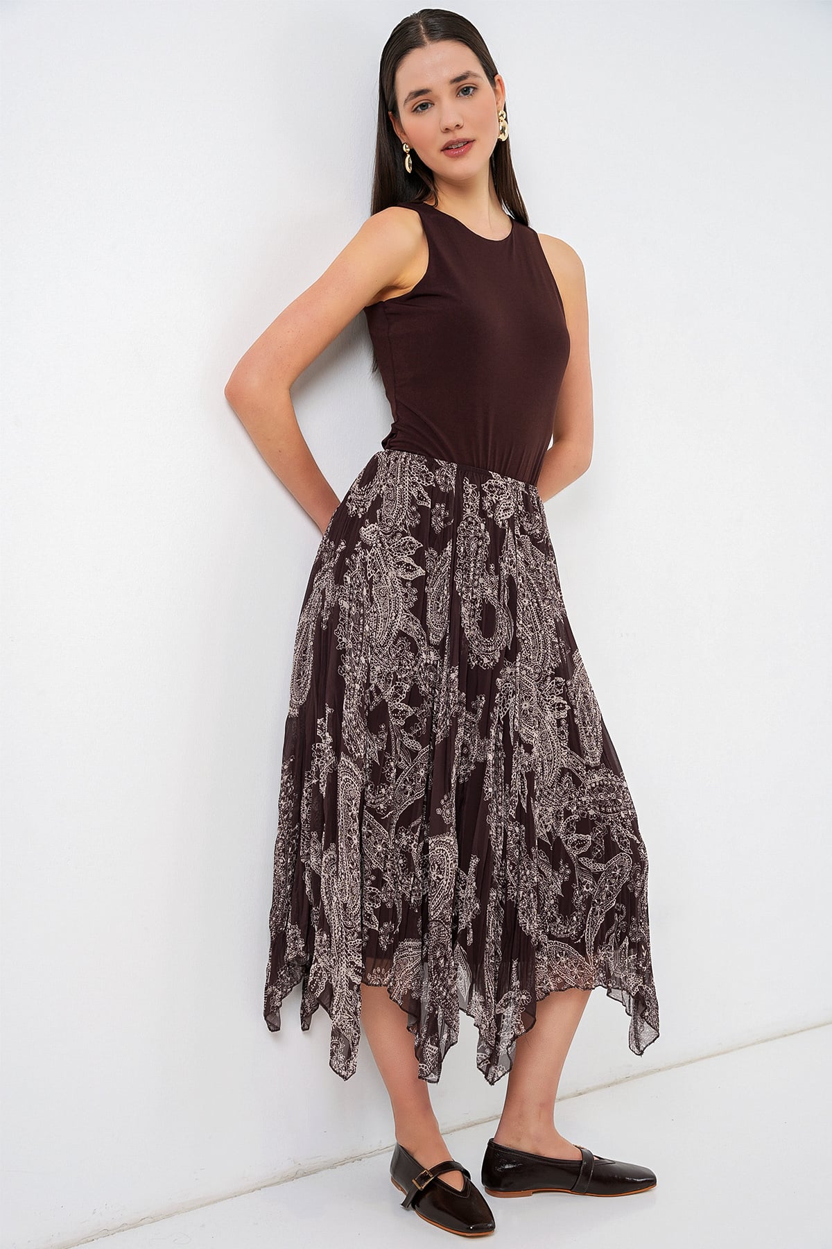 Women's Asymmetric Tulle Chiffon Skirt 8061 - Brown - Bigdart - by Peralane - photo 2