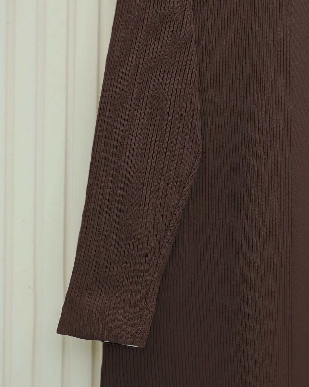 Long Ribbed Knit Cardigan with Side Slits - Brown - Podyumplus - by Peralane - photo 6