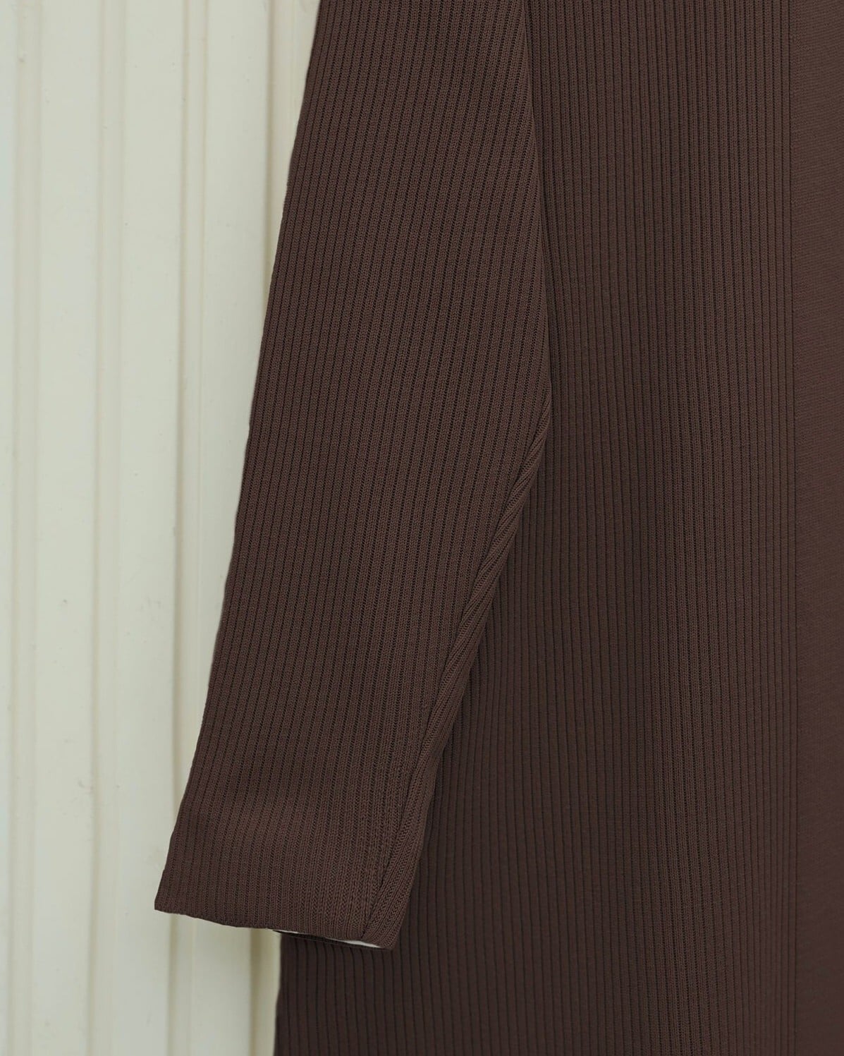 Long Ribbed Knit Cardigan with Side Slits - Brown - Podyumplus - by Peralane - photo 6