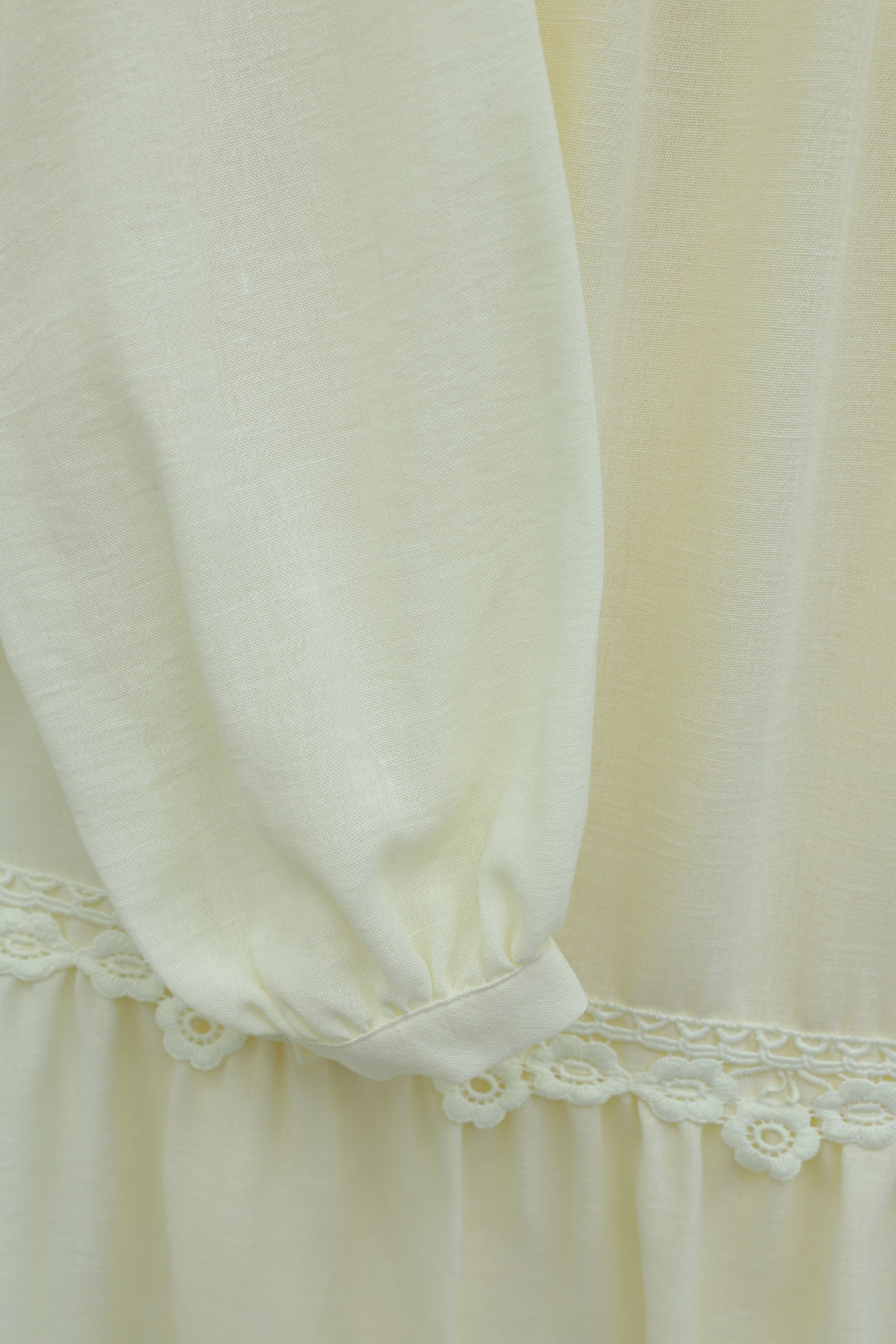 Front Tie Lace Detail Lined Skirt Linen Look Modest Set - Light Yellow - Podyumplus - by Peralane - photo 4