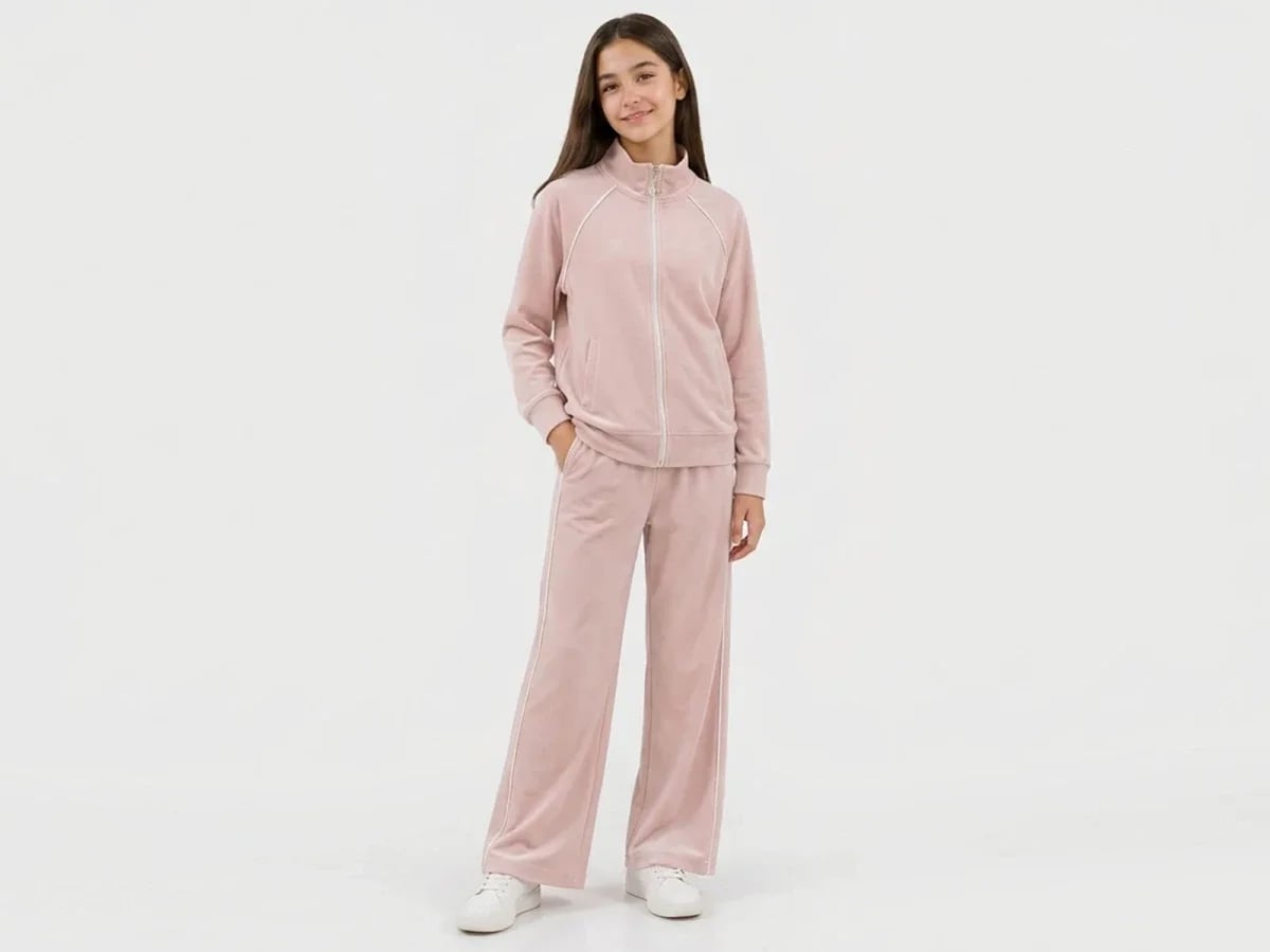 Girls' Tracksuit Set with Piping Detail - Powder Pink - Mensis - by Peralane
