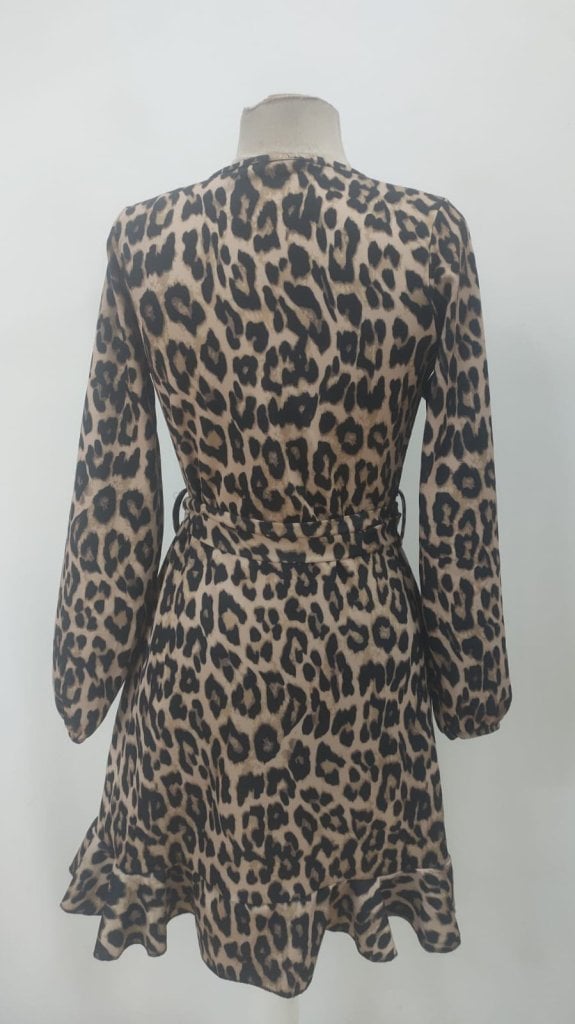 Women's Leopard Print Modal Mini Dress with Wrap V-Neck and Long Balloon Sleeves - Janes - by Peralane - photo 6