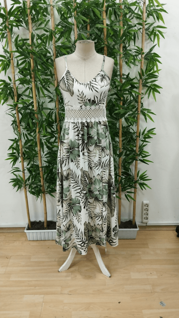 Women's Spaghetti Strap V-Neck Crochet Waist Floral Maxi Dress - Janes - by Peralane - photo 5
