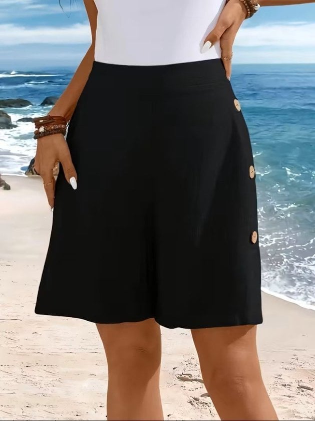 Women's High Waist Shorts with Side Button Detail - Janes - by Peralane