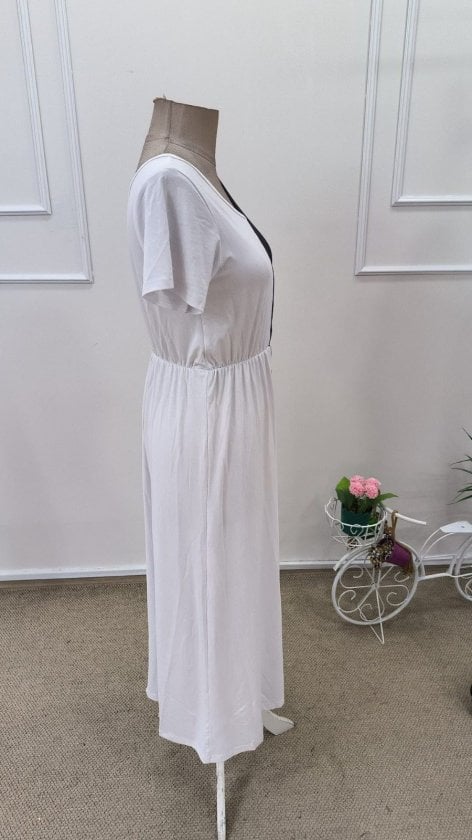 Women's Short Sleeve V-Neck Two-Tone Viscose Midi Dress - Janes - by Peralane - photo 6