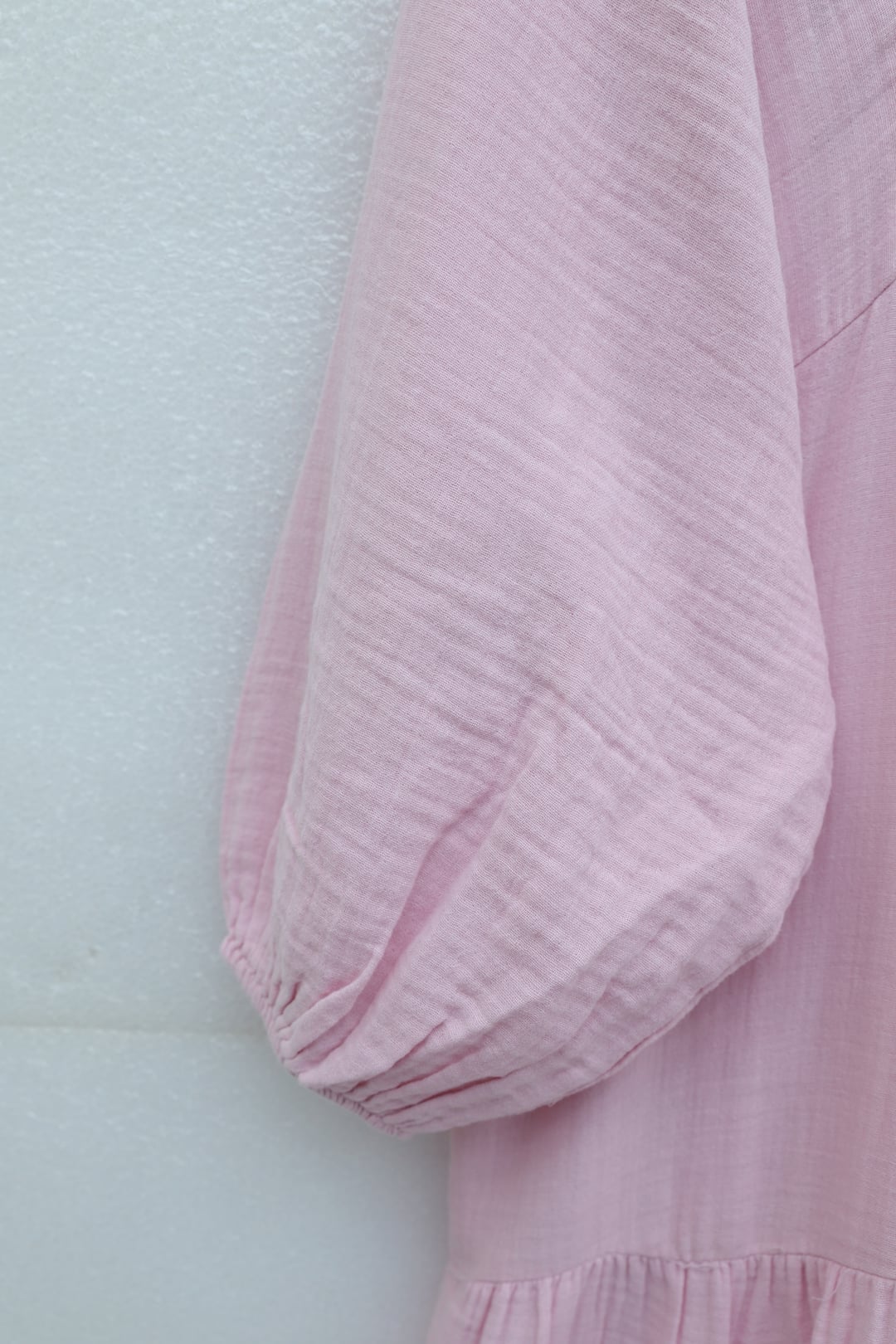 V-Neck Half Button Tiered Muslin Dress with Elasticated Cuffs - Pink - Podyumplus - by Peralane - photo 7