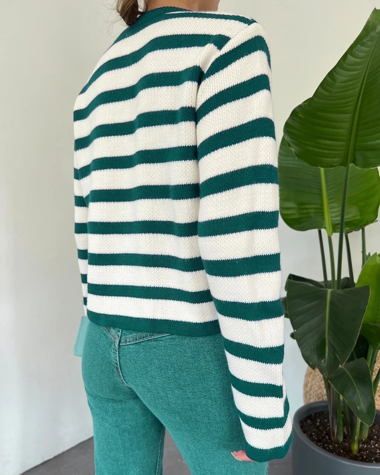 Striped Patch Pocket Cardigan - Emerald - Podyumplus - by Peralane - photo 3