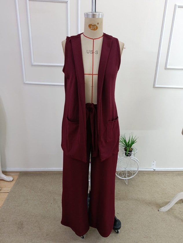 Women's Sleeveless Open-Front Pocket Crepe Vest and Trousers Two-Piece Set - Janes - by Peralane - photo 4