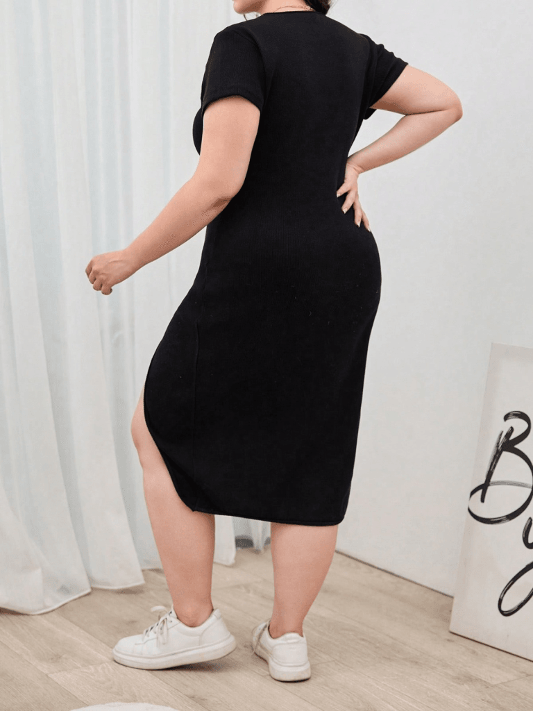 Women's Plus Size Short Sleeve Side Slit Crew Neck Viscose Dress - Janes - by Peralane - photo 4