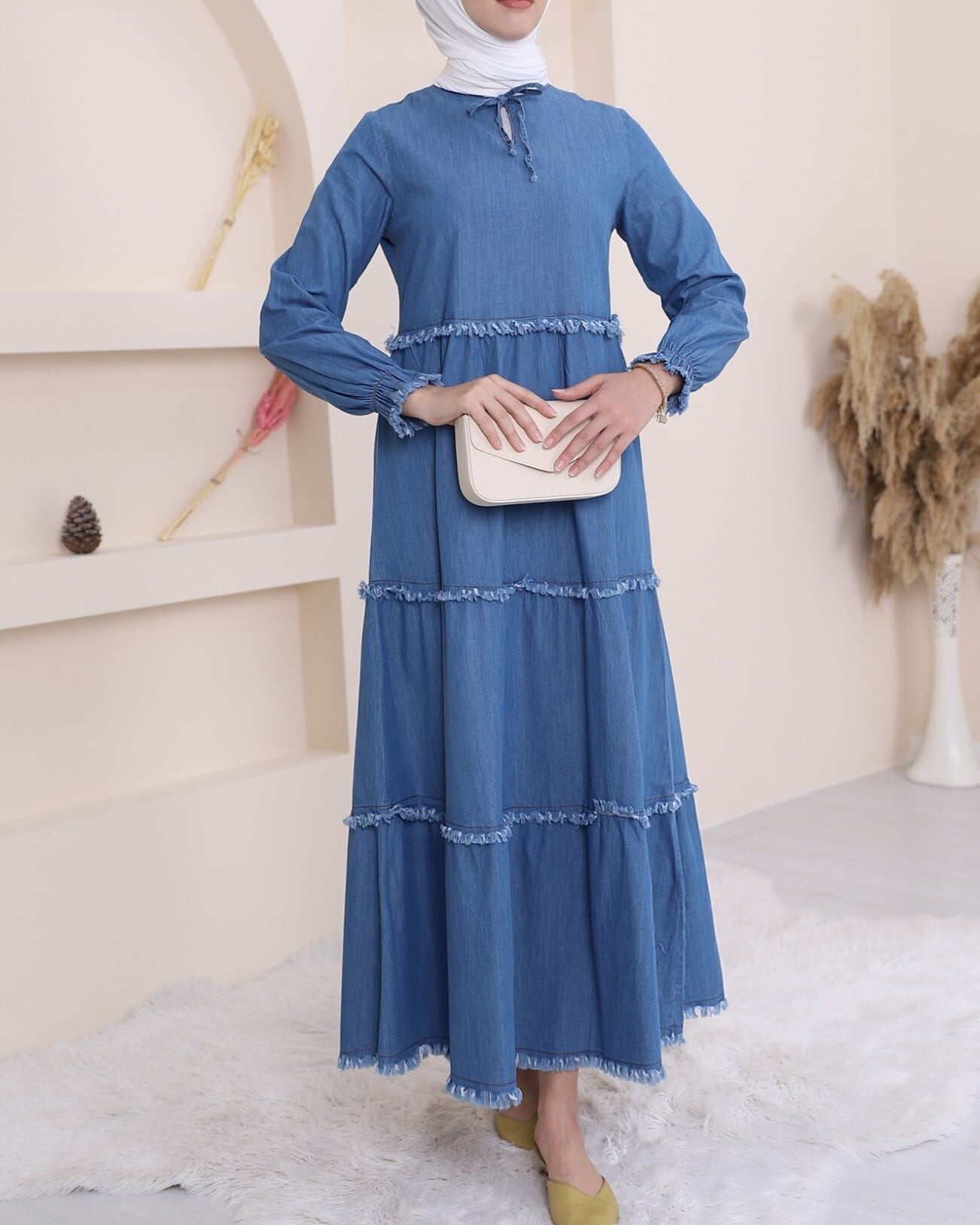 Three-Tier Washed Denim Dress - Blue - Podyumplus - by Peralane - photo 7