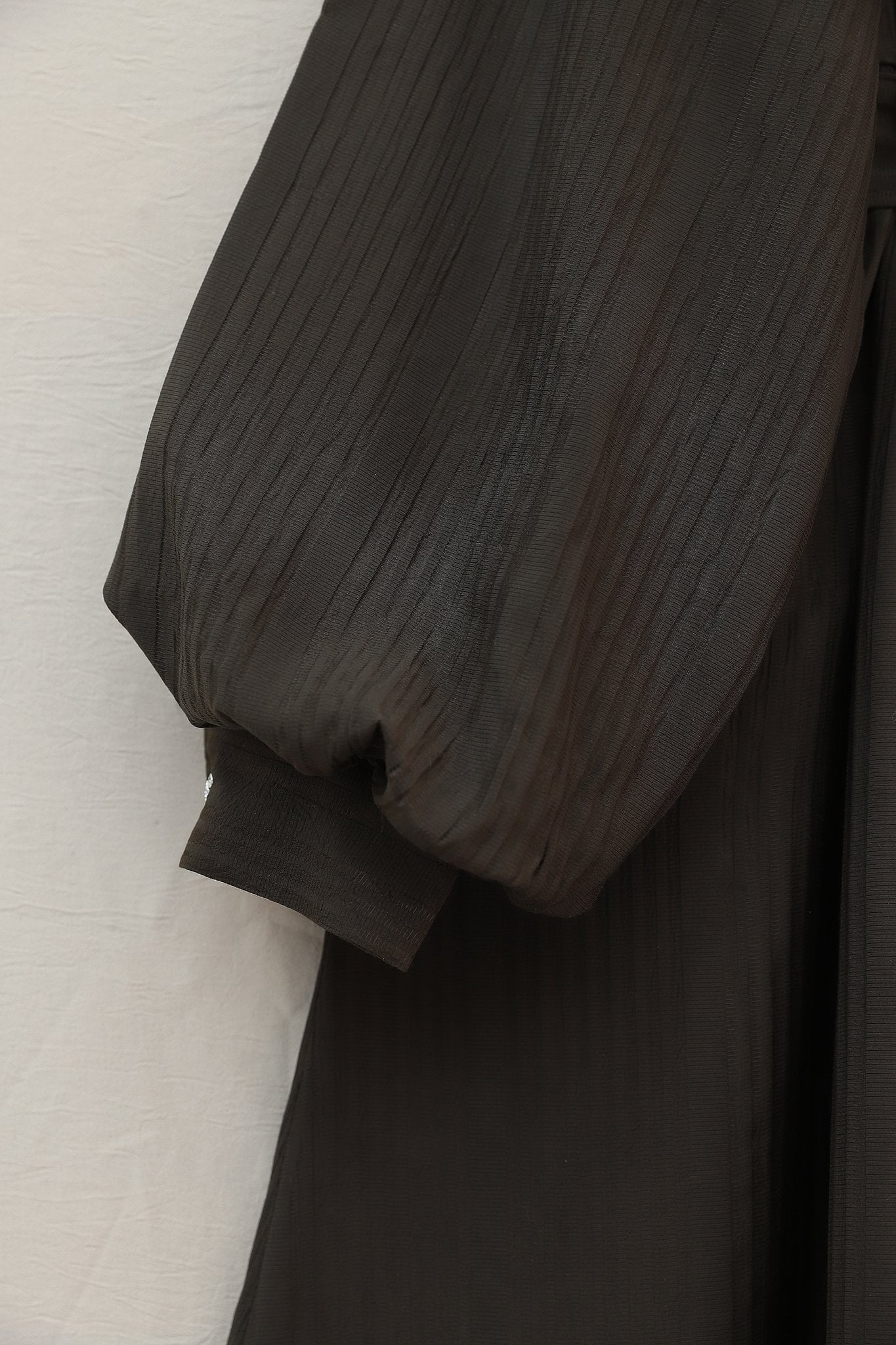 Organza Baby Collar Stone Button Crinkle Dress - Dark Brown - Podyumplus - by Peralane - photo 6
