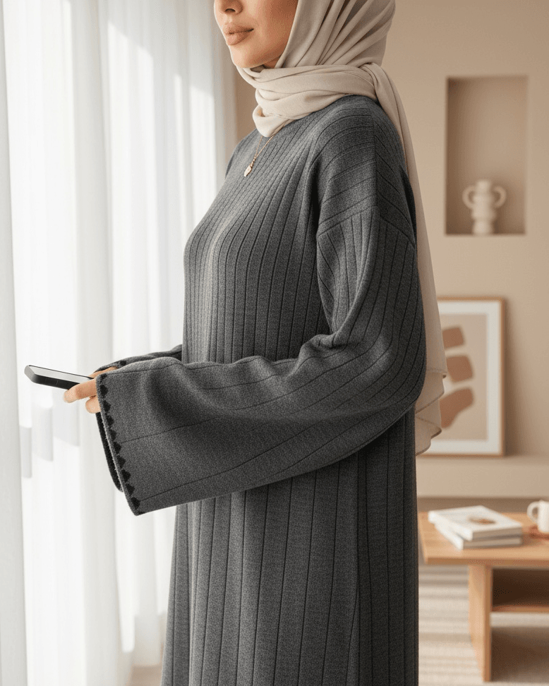 Ribbed Long Knit Dress - Grey - Podyumplus - by Peralane - photo 2