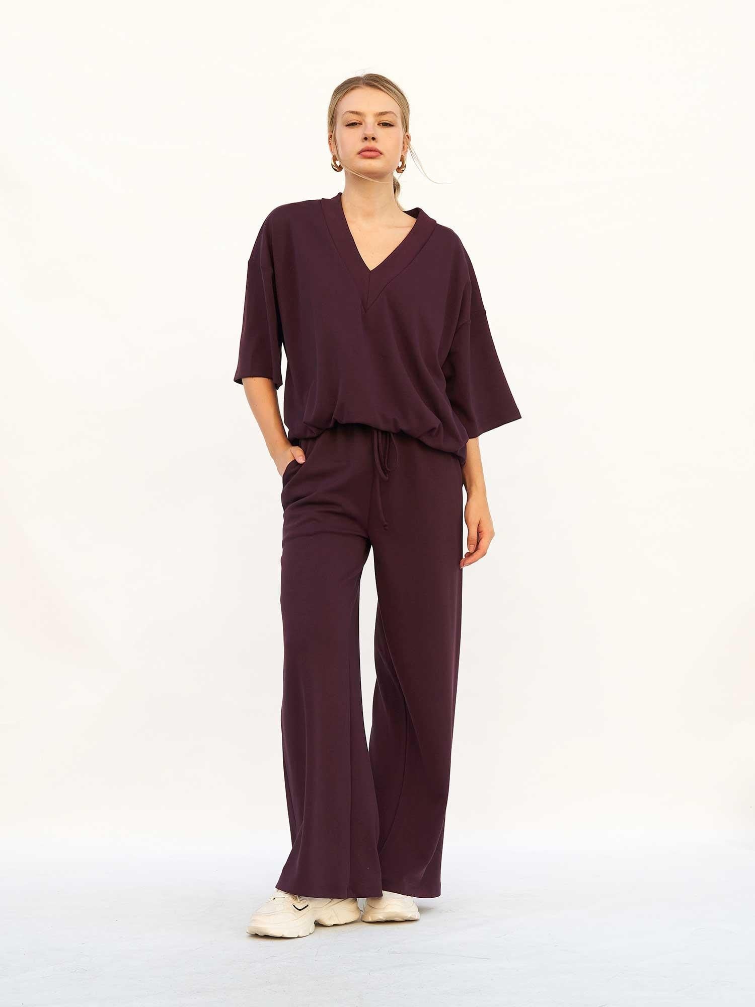 Women's Knit Lounge Set with V-Neck Top and Drawstring Trousers - Lefon - by Peralane - photo 2