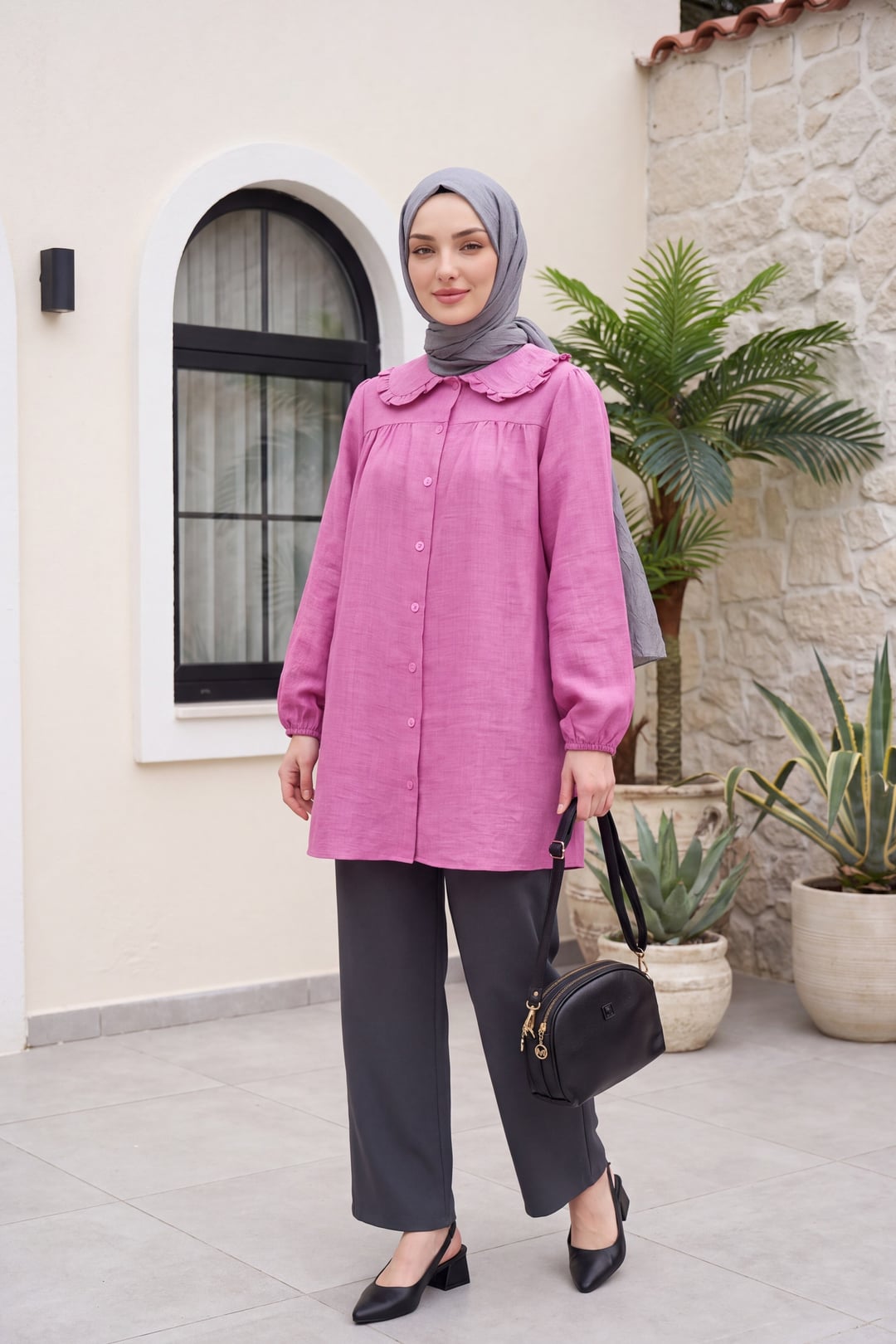 Pink Peter Pan Collar Tunic with Dark Grey Trousers - Podyumplus - by Peralane - photo 2