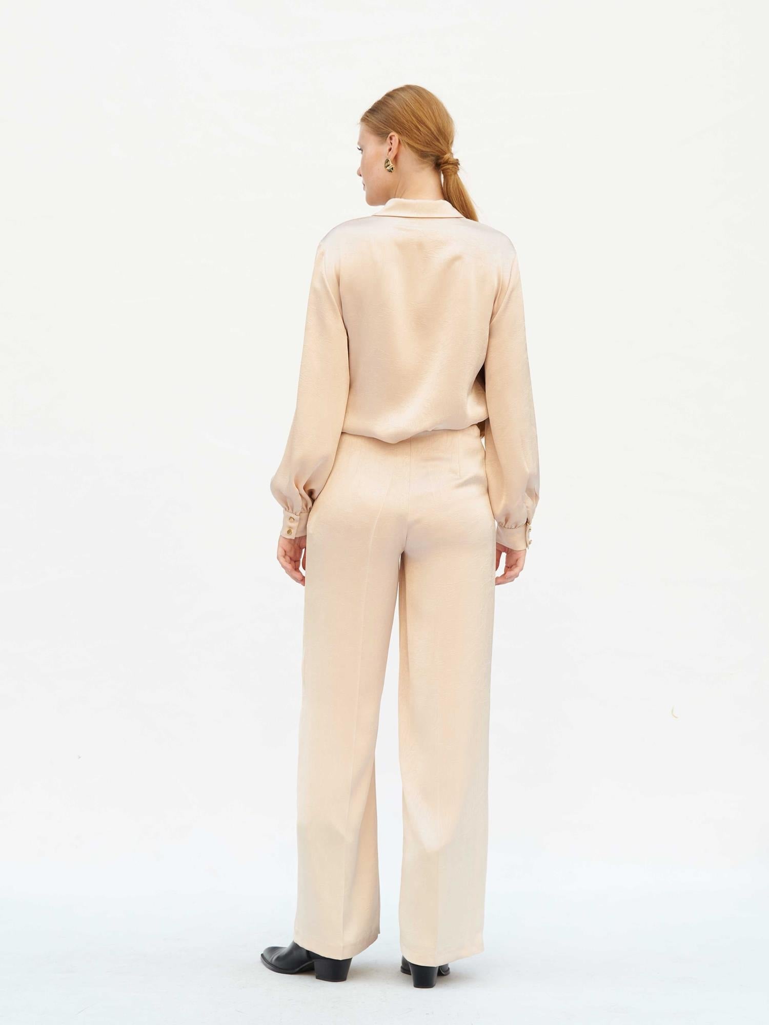 Crinkle Satin Belted Straight-Leg Trousers with Blouse Set - Lefon - by Peralane - photo 3