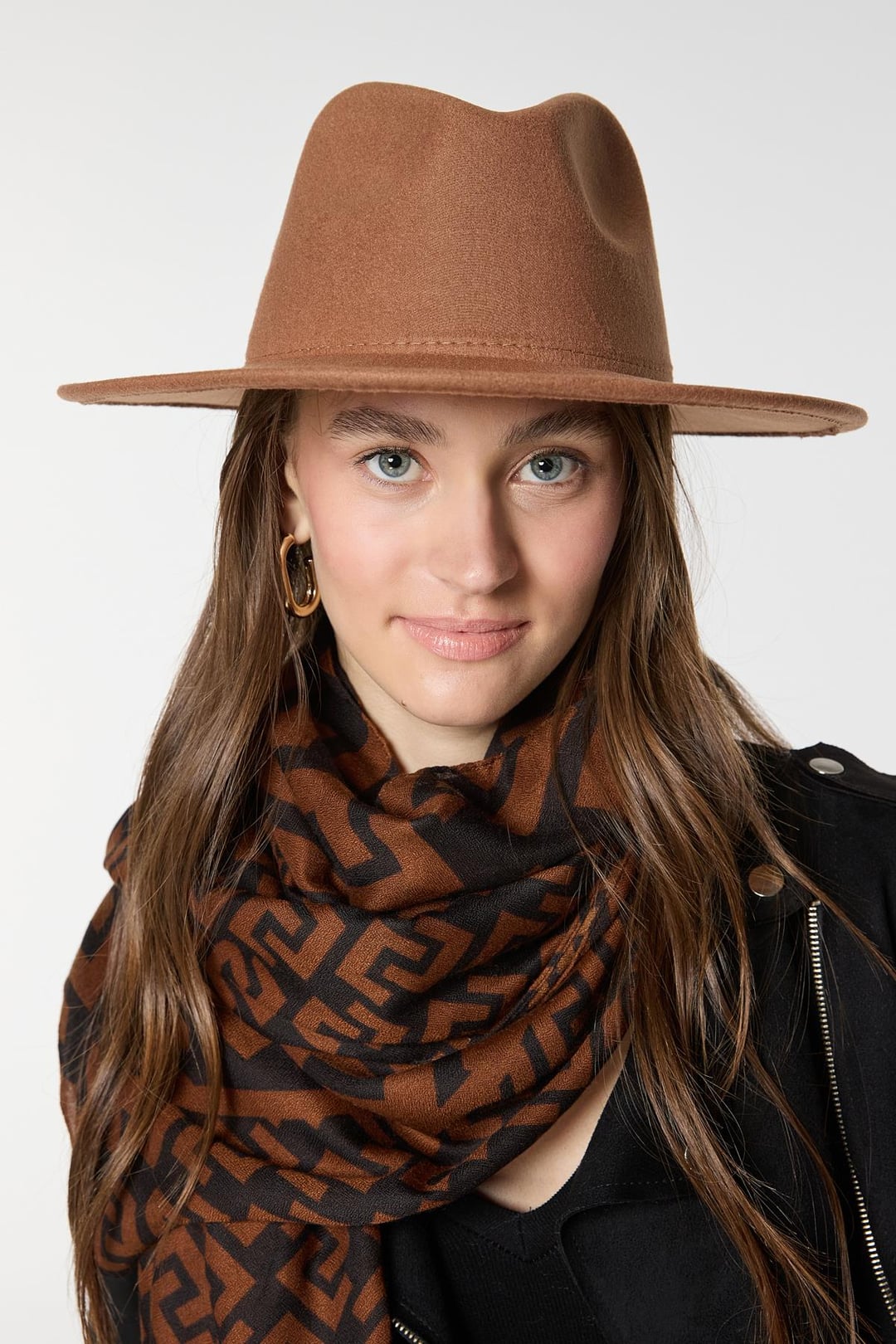 Brown Felt Fedora Hat with Patterned Scarf Set (4-Pack) - Nesvay - by Peralane - photo 2