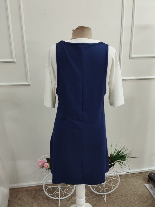 Women's Navy Blue Sleeveless Modal Dress with Thick Straps - Janes - by Peralane - photo 5
