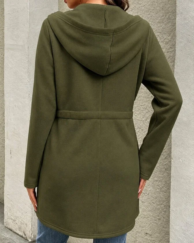 Women's Long Sleeve Hooded Jacket with Pockets - Olive Green - Janes - by Peralane - photo 2