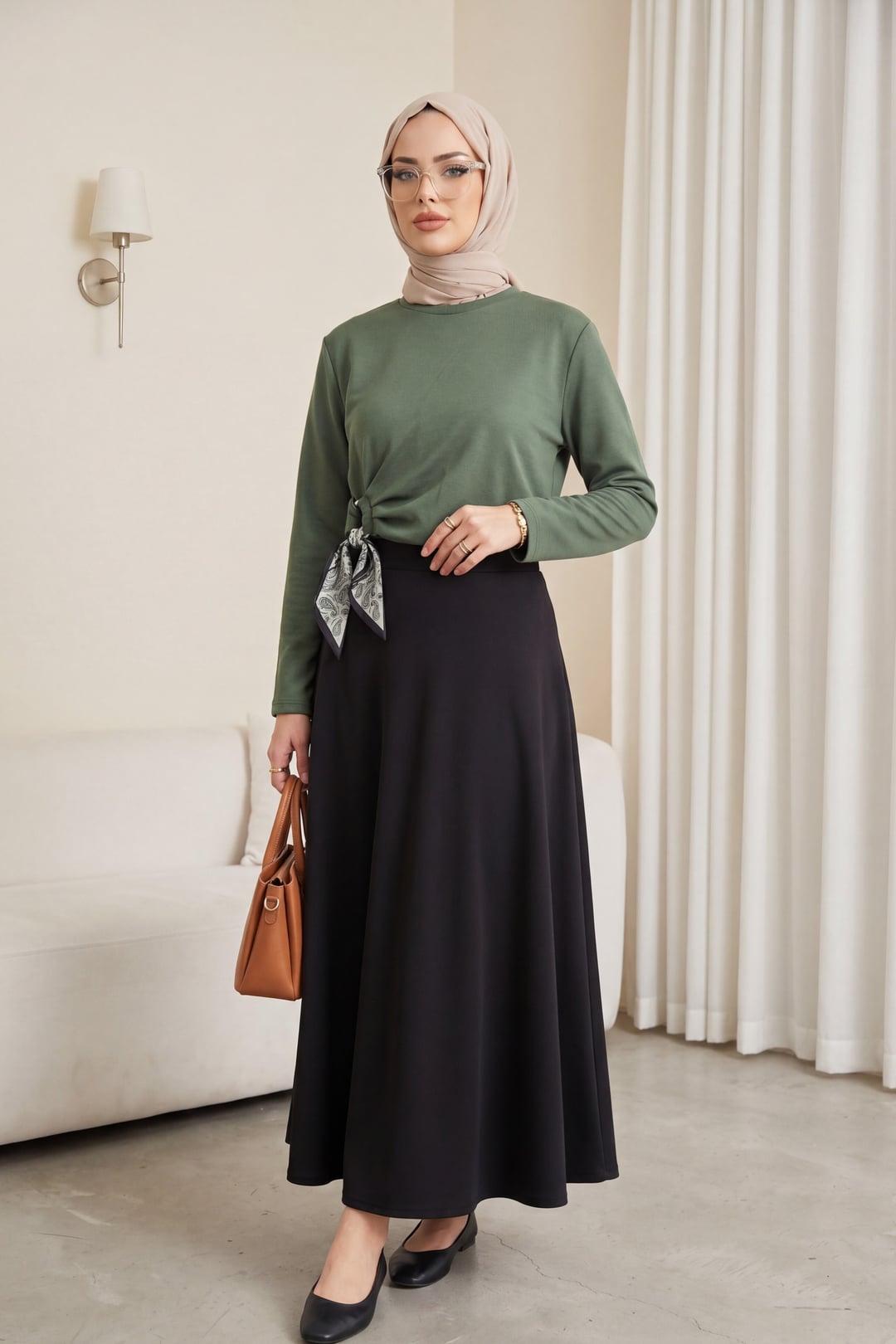 Side Wrap Tie Detail Blouse - Olive Green - Podyumplus - by Peralane - photo 2