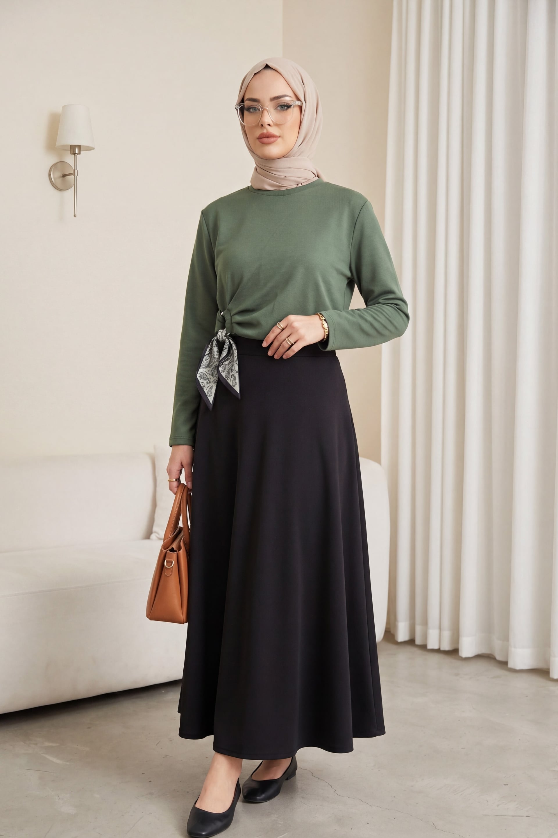 Side Wrap Tie Detail Blouse - Olive Green - Podyumplus - by Peralane - photo 2