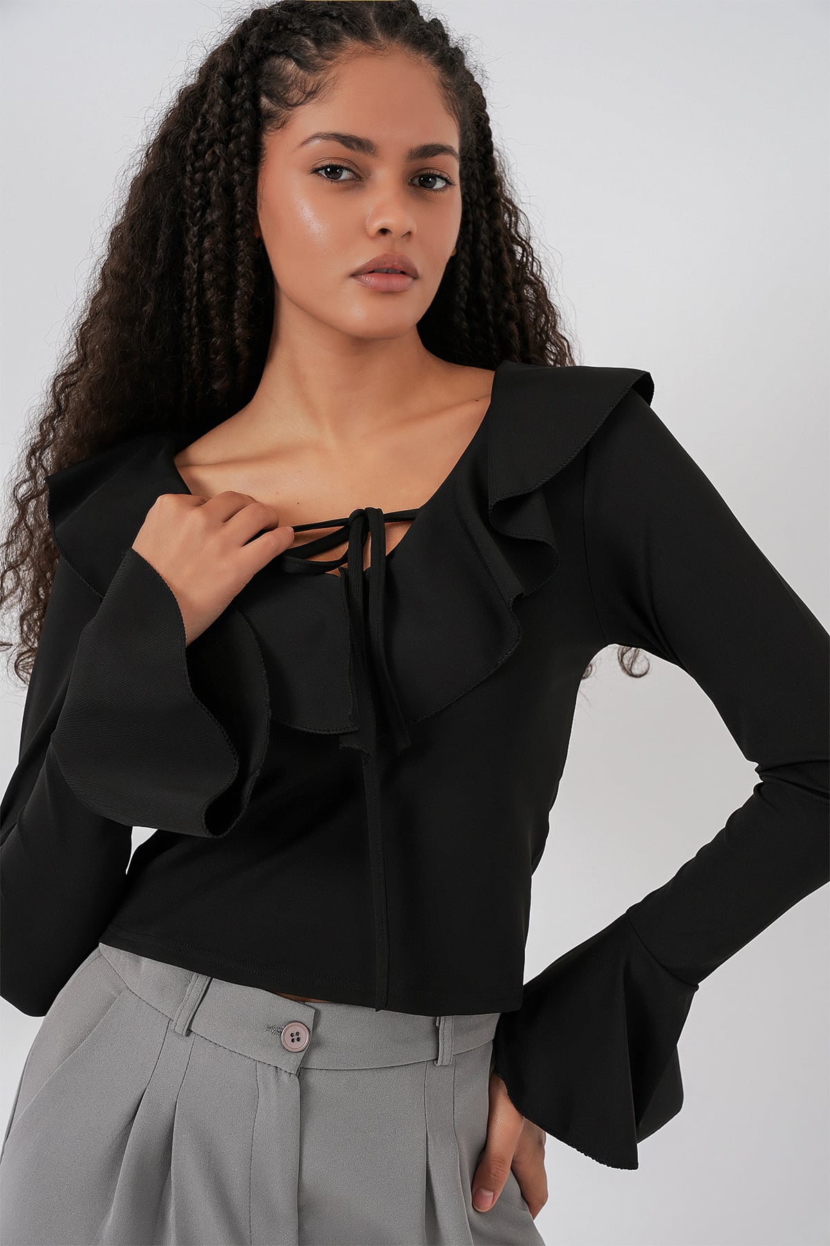 Women's Long Sleeve Crop Blouse Black - Bigdart - by Peralane - photo 5