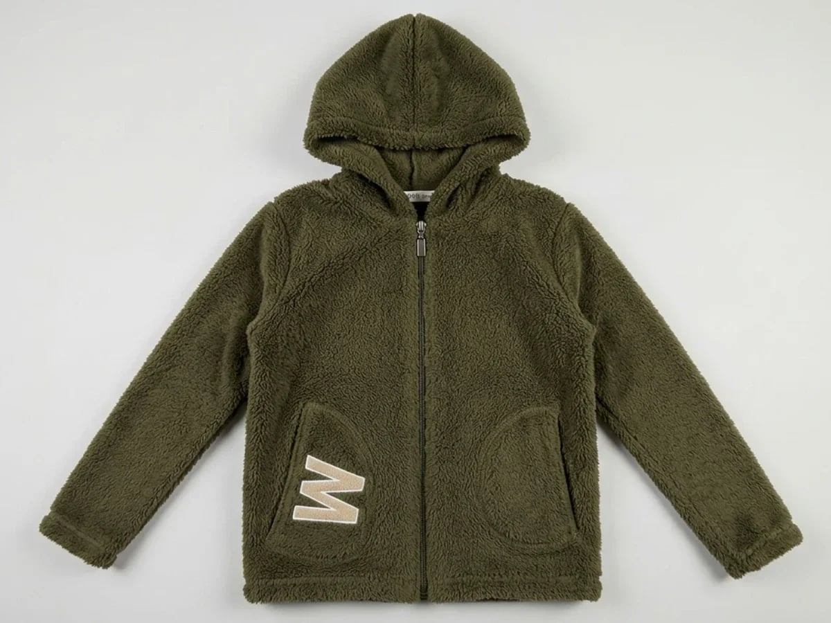 Girls' Zip-Up Hooded Plush Jacket with W Embroidery - Mensis - by Peralane