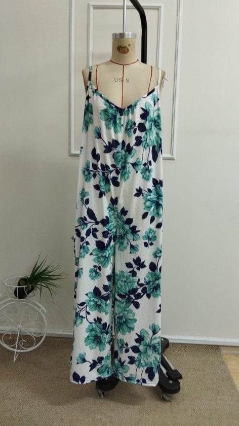 Women's Spaghetti Strap Floral Long Jumpsuit with Pockets - Janes - by Peralane - photo 4