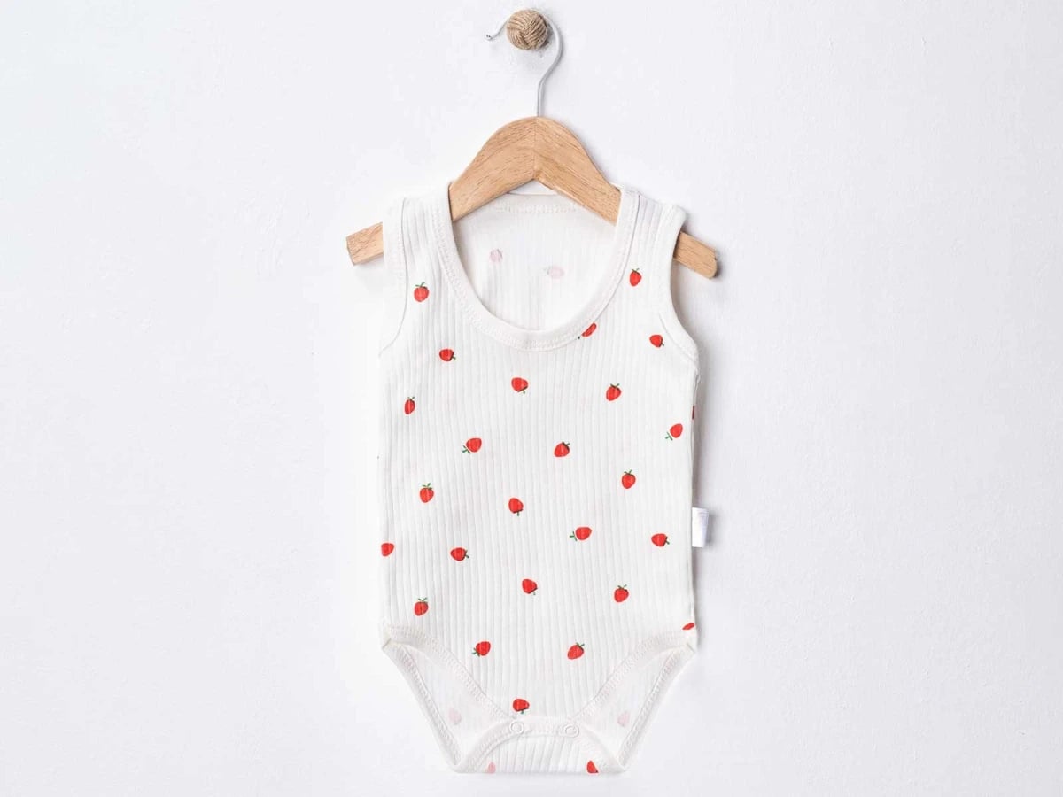 Strawberry Print Baby Snap Bodysuit - White - Supermini - by Peralane