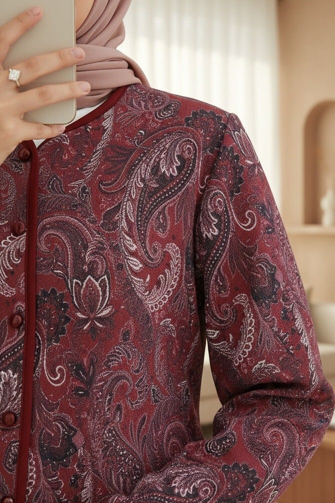 Burgundy Paisley Print Scuba Jacket and Skirt Set - Podyumplus - by Peralane - photo 2