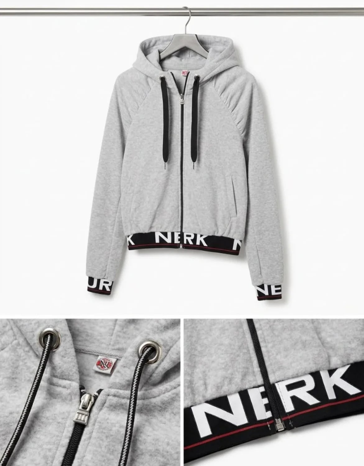 Girls' Grey Zip-Up Hoodie with Striped Trim - Has Bereket - by Peralane