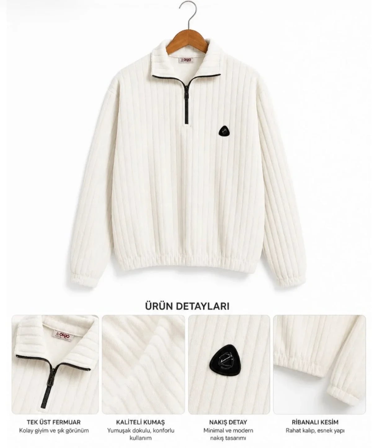 Cream Half-Zip Sweatshirt for Girls - Has Bereket - by Peralane