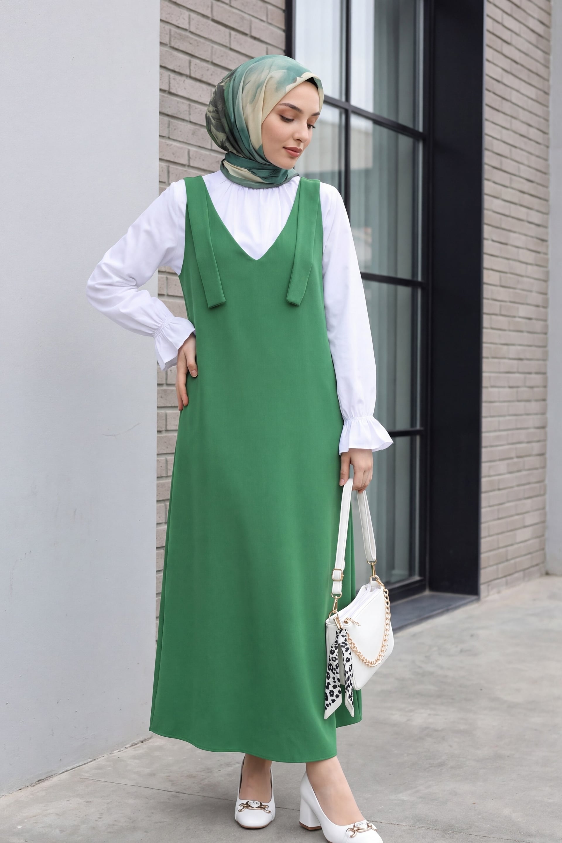 Long Jile Dress with Shoulder Ties - Forest Green - Podyumplus - by Peralane