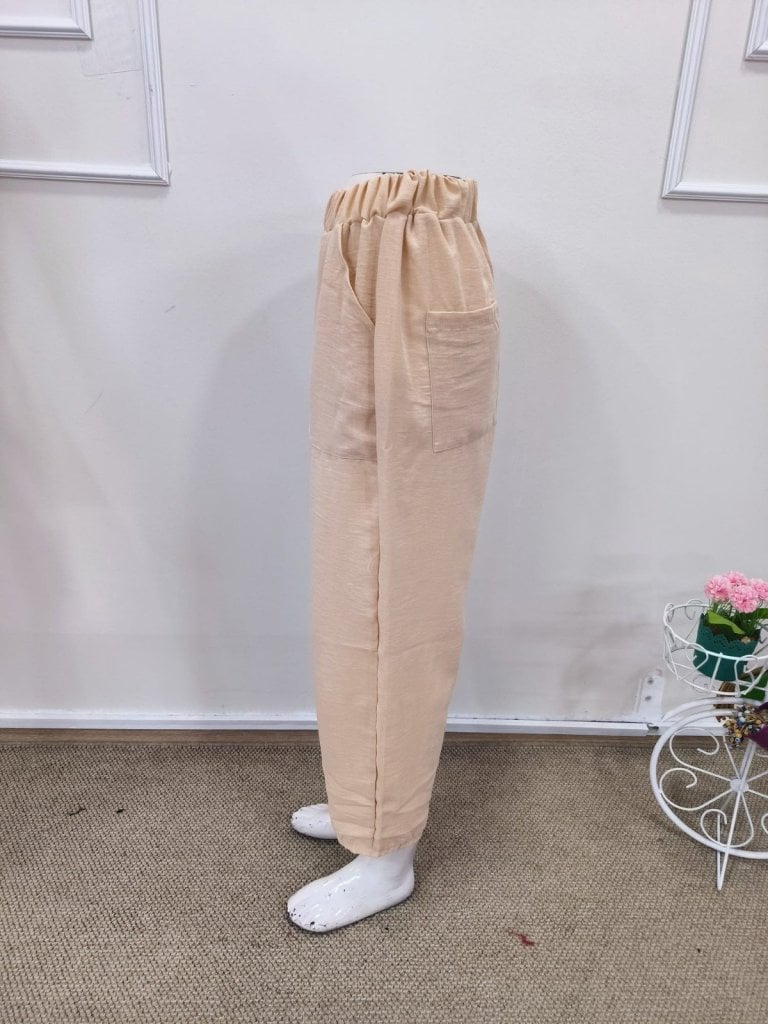 Women's High-Waisted Trousers with Patch Pockets, Beige - Janes - by Peralane - photo 5