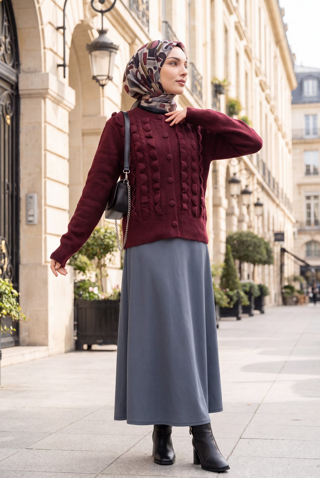 Braided Ruffled Buttoned Knit Cardigan - Plum - Podyumplus - by Peralane - photo 2