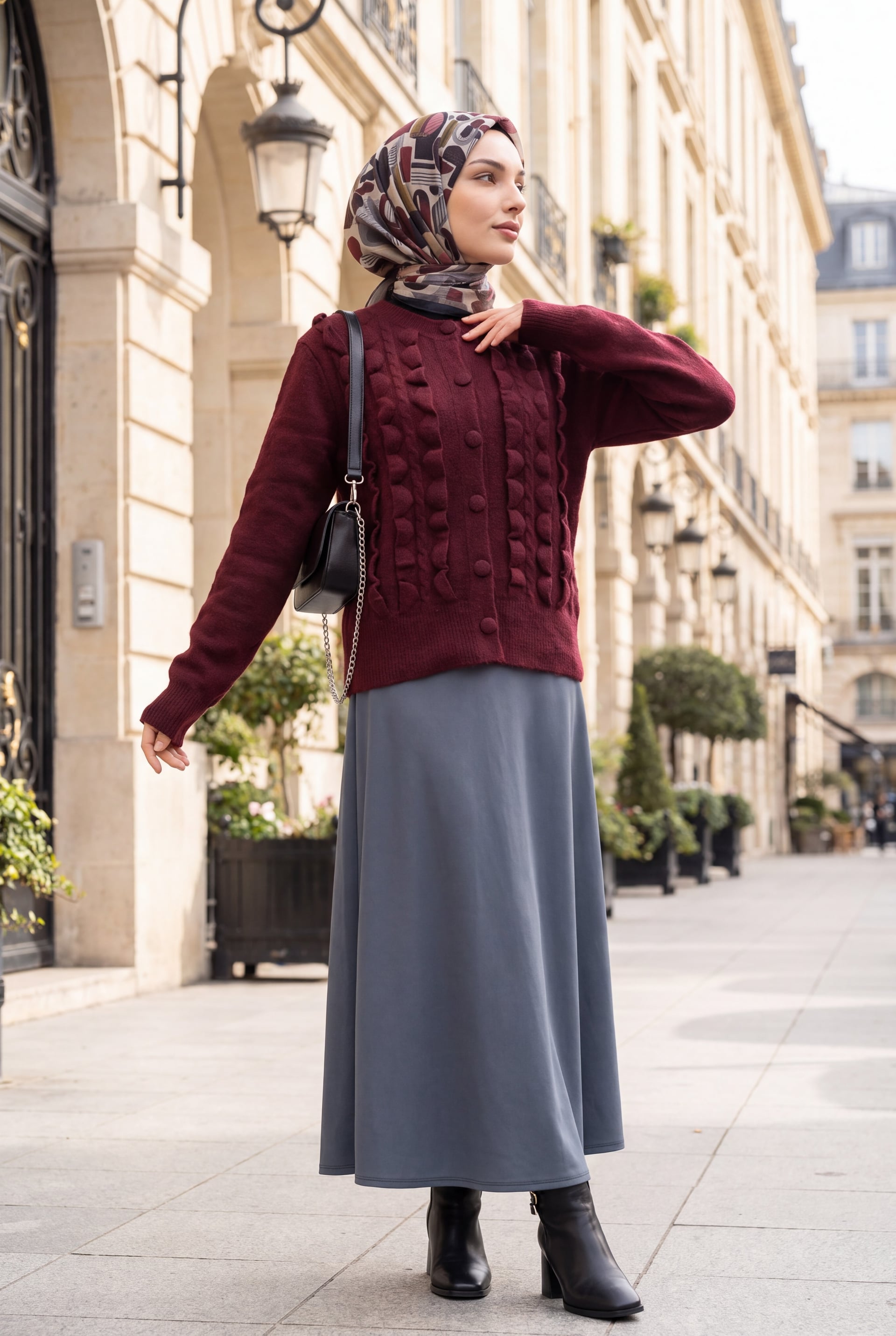 Braided Ruffled Buttoned Knit Cardigan - Plum - Podyumplus - by Peralane - photo 2