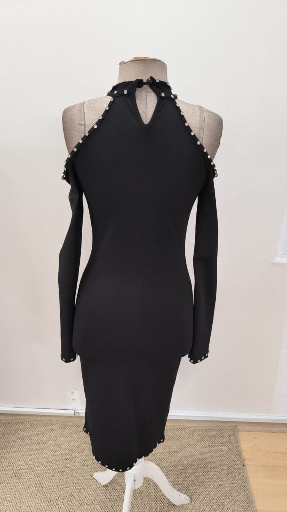 Women's Black Cold-Shoulder Halter Neck Rhinestone Midi Dress - Janes - by Peralane - photo 6