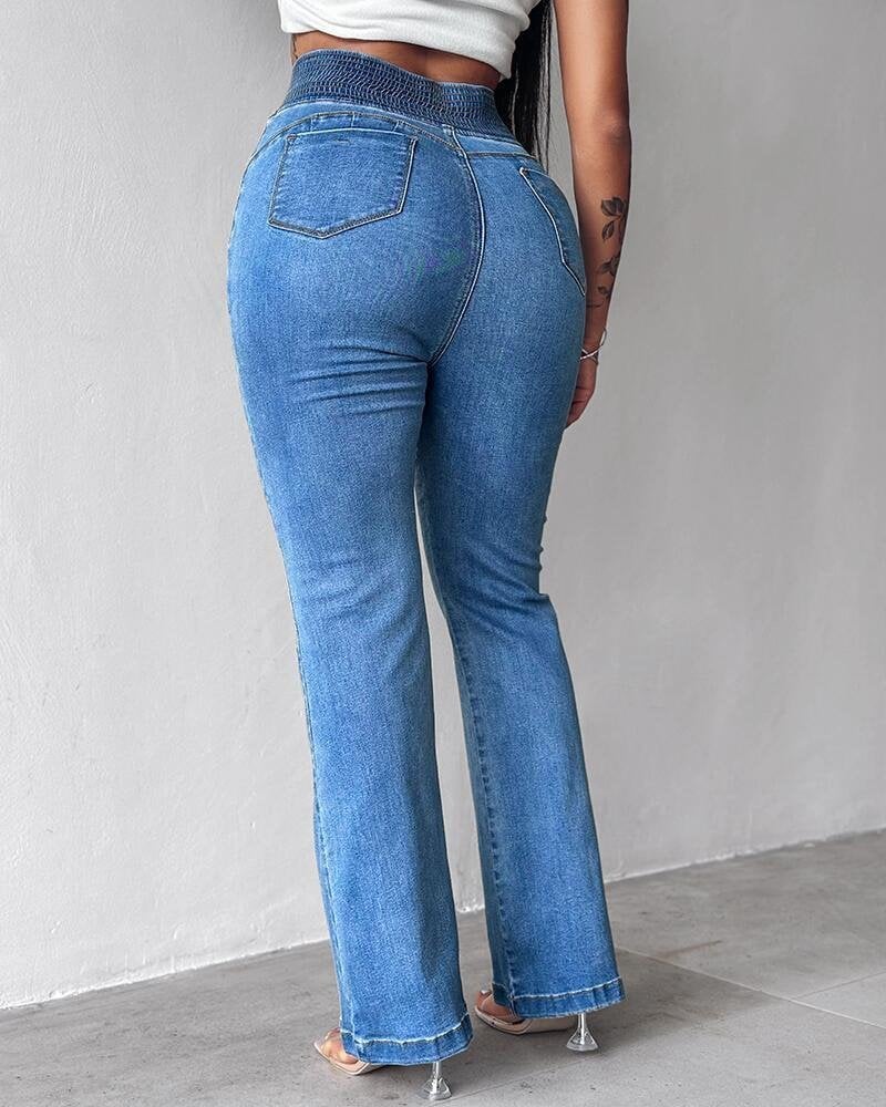 Women's High-Waist Elasticated Side Denim Jeans with Front Buttons - Janes - by Peralane - photo 6